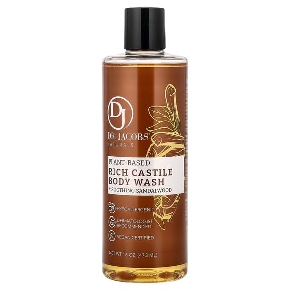 Dr. Jacobs Naturals Plant-Based Rich Castile Body Wash, Soothing Sandalwood, 16 oz (473 ml)
