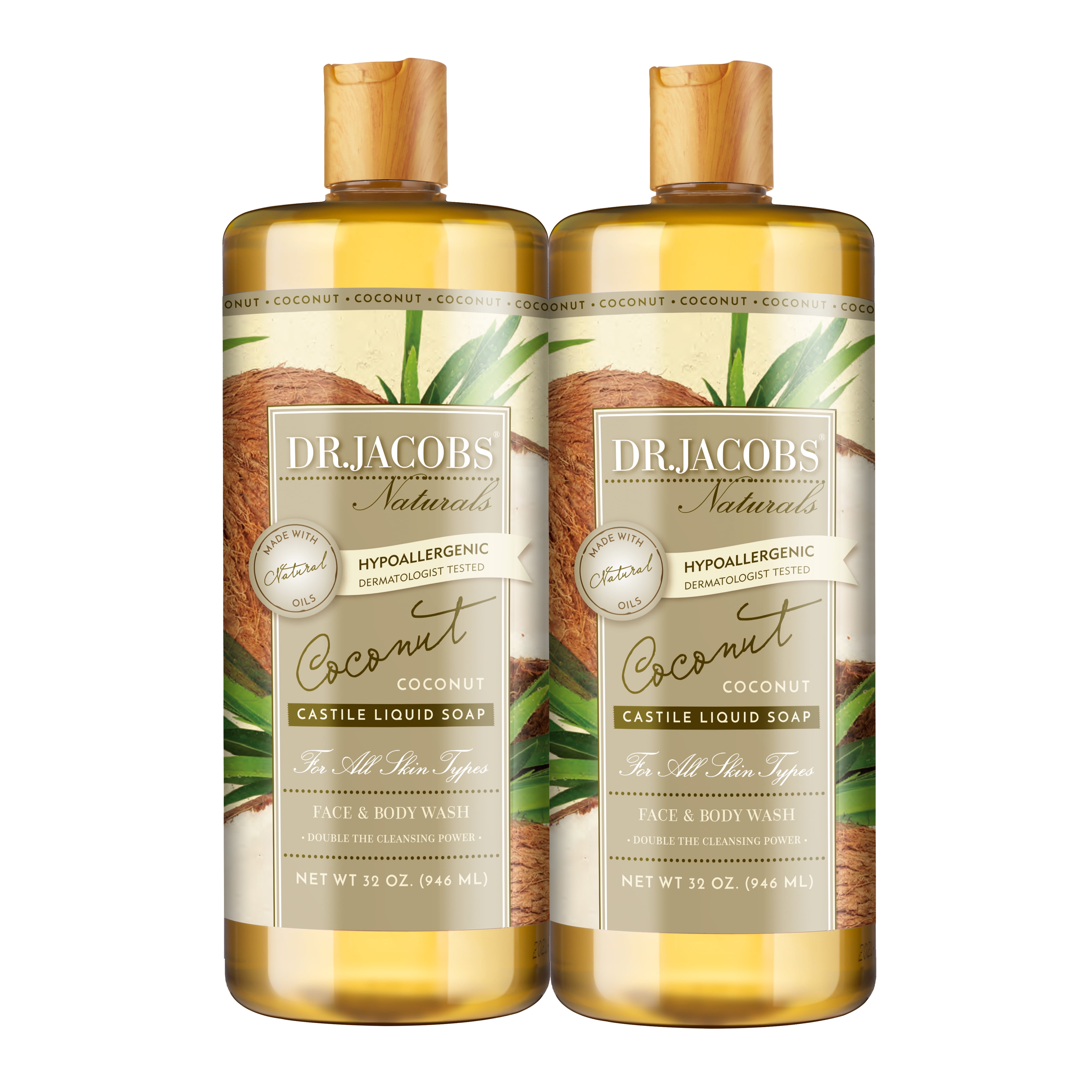 Dr. Jacobs Naturals Pure Castile Liquid Soap, Coconut, 32 oz, 2Pack