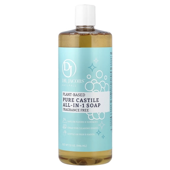 Dr. Jacobs Naturals Pure Castile Soap All-In-One Cleaner Plant-Based Formula, 32 Fl. Oz.