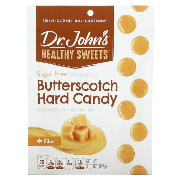 Dr. John's Healthy Sweets, Butterscotch Hard Candy, + Fiber, Sugar Free, 3.85 oz Pack of 4