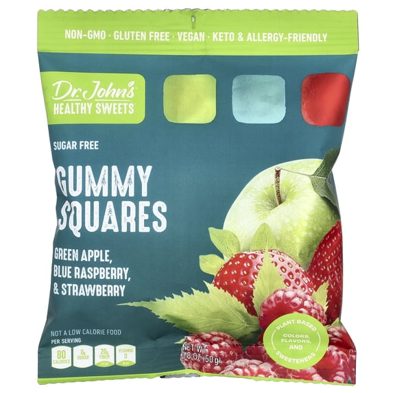 Dr. John's Healthy Sweets Gummy Squares, Sugar Free, Green Apple, Blue ...
