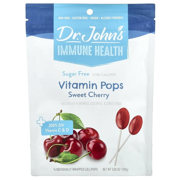 Dr. John's Healthy Sweets Immune Health, Vitamin Pops, Sweet Cherry, 14 Individually Wrapped Lollipops, 3.85 oz (109 g)