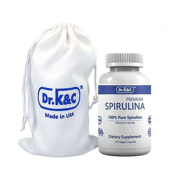 Dr.K&C Organic Spirulina Powder Capsules – 600mg, 120 Veggie Capsules, Non-GMO, Vegan Superfood, Blue-Green Algae for Immune Support, Antioxidants, Protein, Natural Health Supplement, Exp. 4/28