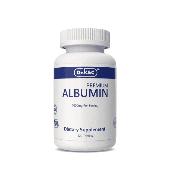 Dr.K&C Premium Albumin Cage-Free Egg White Albumin Supplement 1000mg per Serving, 120 Tablets