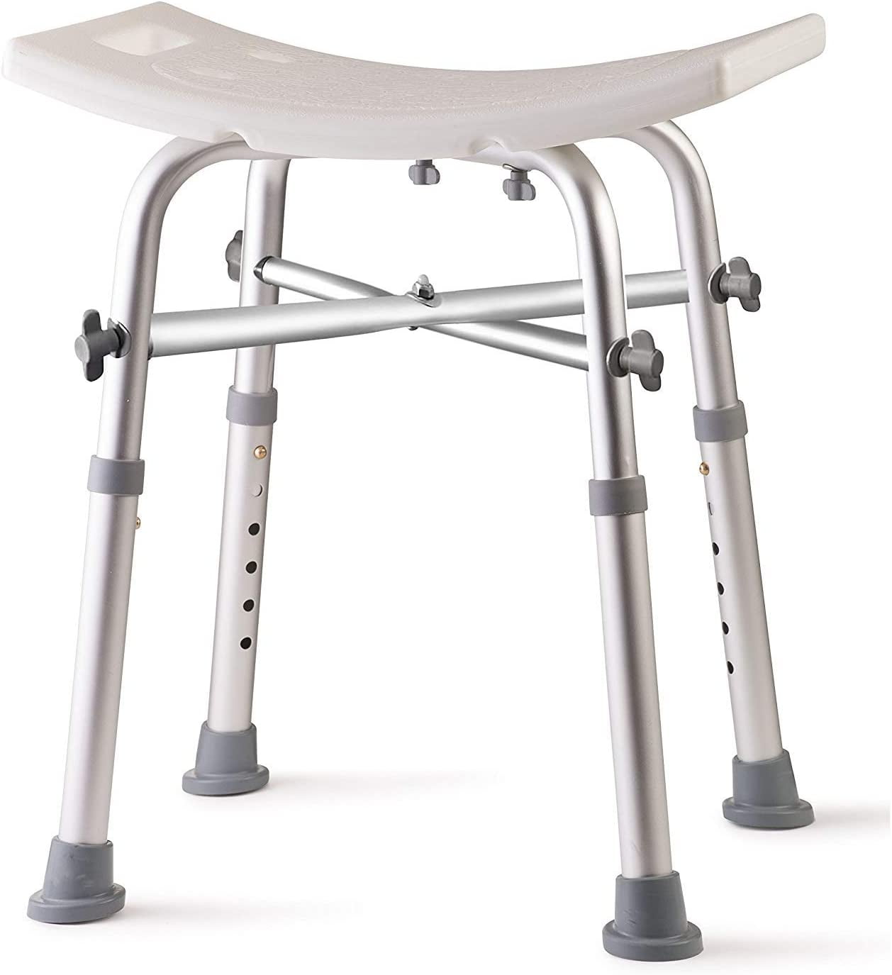Adjustable Height Silver and White Plastic Shower Chair