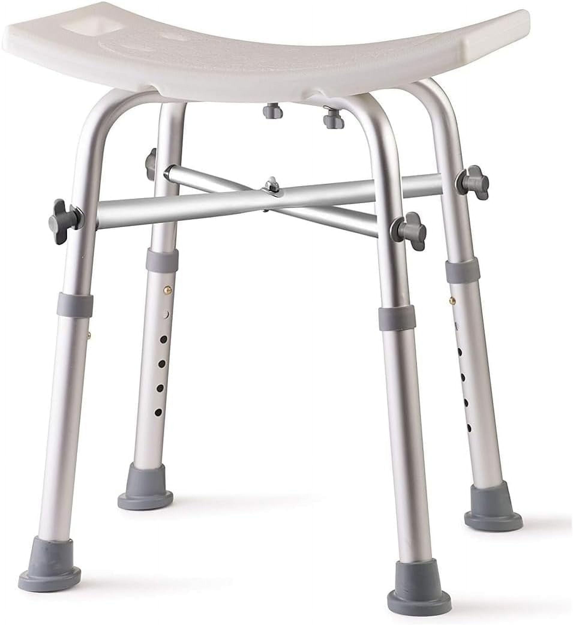 Adjustable Height Silver and White Plastic Shower Chair