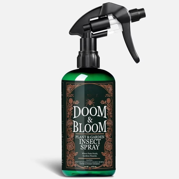 Doom & Bloom House Plant Pest Spray - for Outdoor & Indoor Gardening, Kills Aphids, Spider Mites, Fungus Gnats & Thrips on Contact, Adjustable Trigger Sprayer (16 oz)