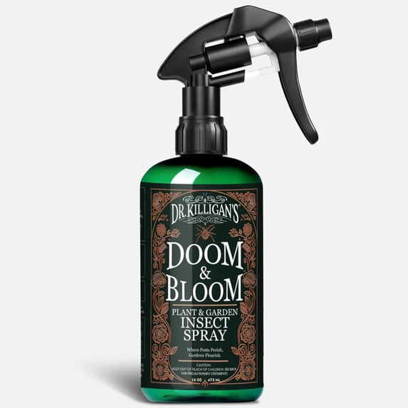 Dr. Killigan’s Doom & Bloom House Plant Pest Spray - for Outdoor Indoor Gardening, Kills Aphids, Spider Mites Thrips on Contact, with Adjustable Trigger Sprayer (16 oz)