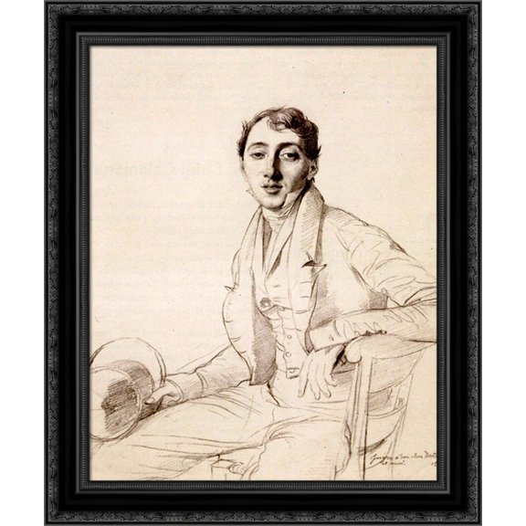 Dr. Louis Martinet 20x24 Black Ornate Wood Framed Canvas Art by Ingres, Jean Auguste Dominique