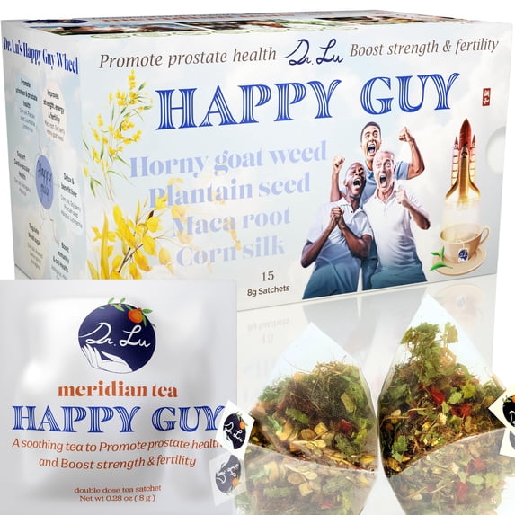 Dr. Lu’s Happy Guy Tea | 11-Flavor Corn Silk, Horny Goat Weed, Maca Root, Hibiscus Tea Blend for Men's Health | Promote Urination & Prostate Health | Improve Strength & Fertility