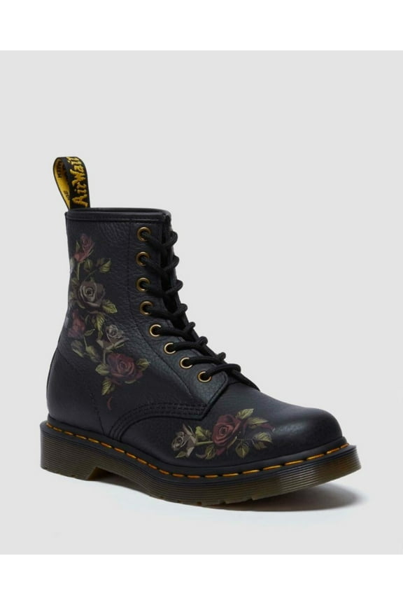 Dr. Martens 1460 8 Eye Leather Boots Decayed Roses Vonda Nappa in Black