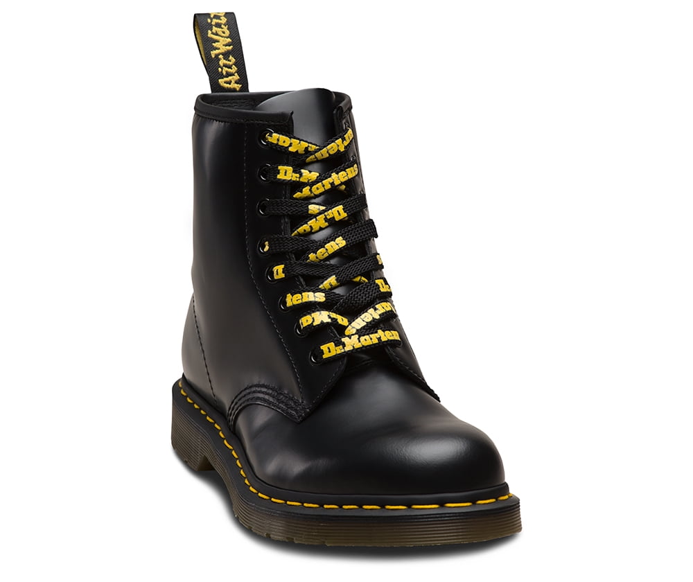 Dr. Martens Black Leather Lace-Up Boots with Yellow Accents Dr. Martens Glossy Black women Boots with Yellow Accents main image 4