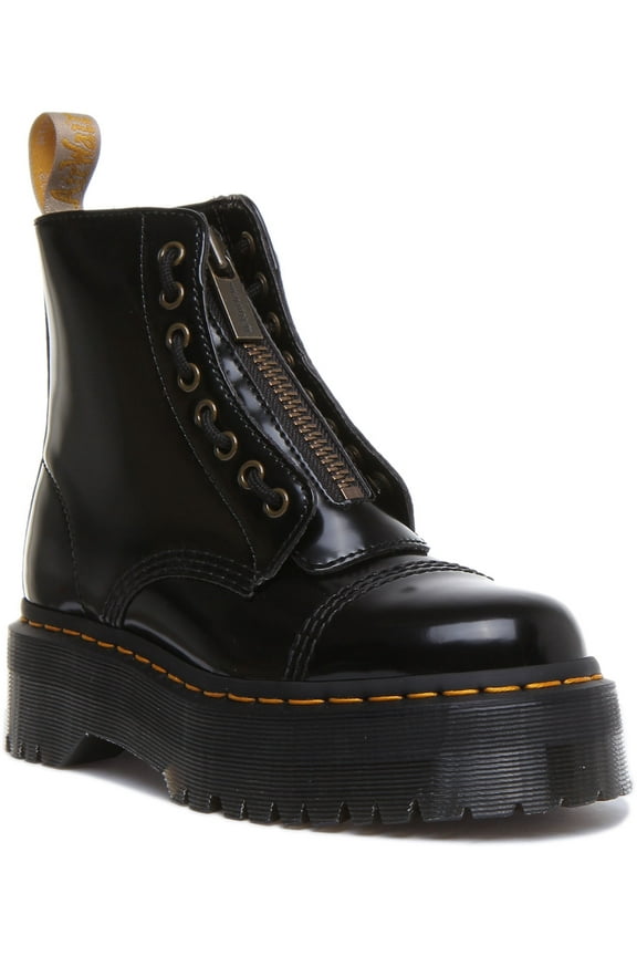 Dr Martens Vegan Sinclair Women's 8 Eyelet Zipped Tongue Platform Boots In Black Size 6