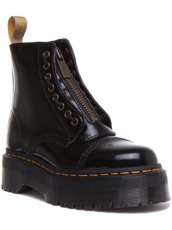 Dr Martens Vegan Sinclair Women's 8 Eyelet Zipped Tongue Platform Boots In Black Size 9