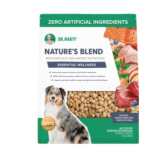 Dr. Marty Nature's Blend Essential Wellness, Freeze Dried Raw Adult Dog Food, High Protein Adult Grain-Free Complete Meal with Real Turkey, Beef, Salmon & Duck, 80 oz (Value Size)