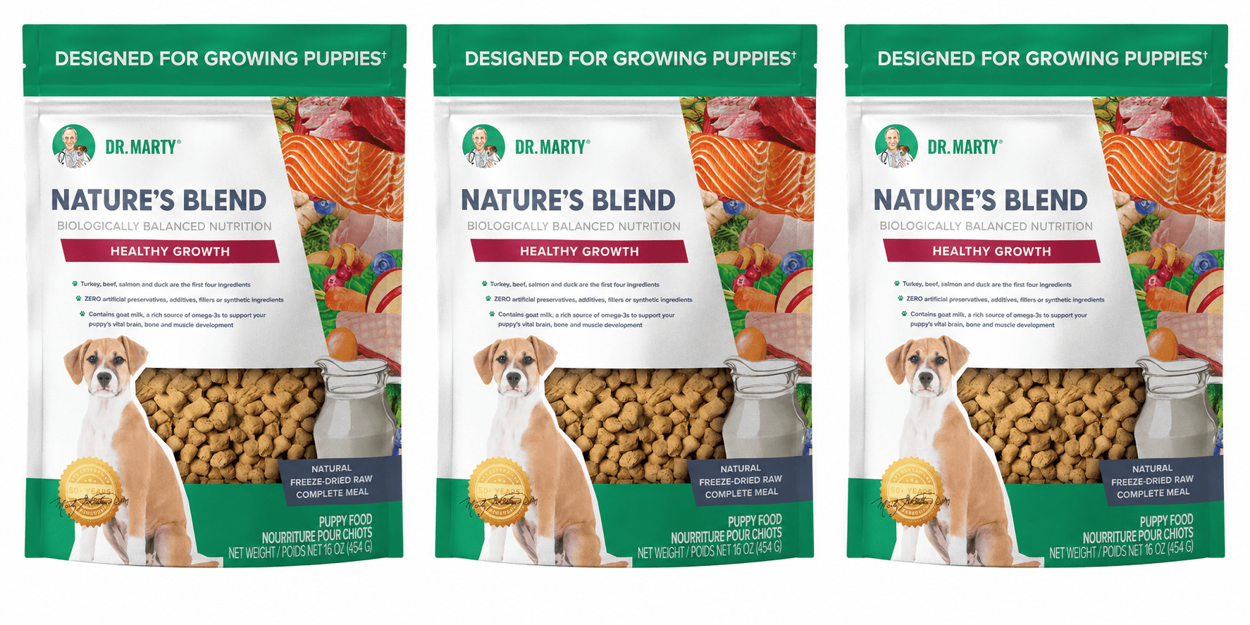 Dr. Marty Nature's Blend Healthy Growth for Puppies Freeze Dried Raw Dog Food 48 oz (3 Bags x 16 oz)
