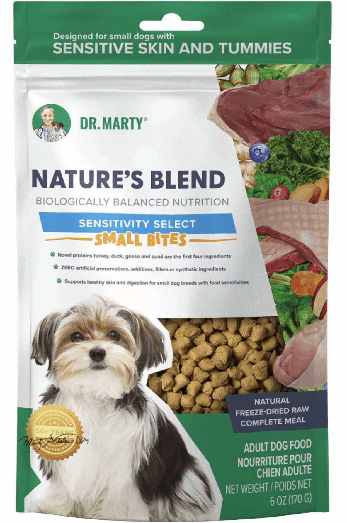 Dr. Marty Nature's Blend Sensitivity Select Small Bites Freeze-Dried Raw Dog Food, 6-oz