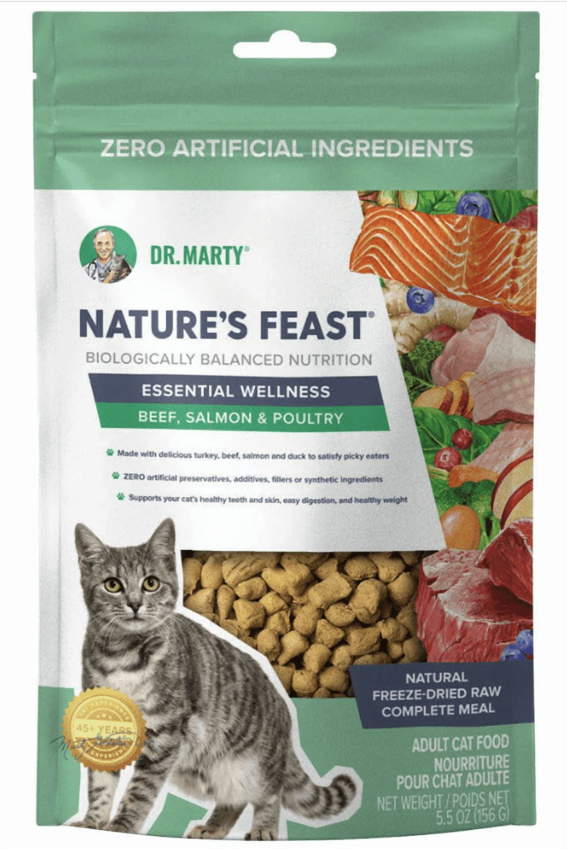 Dr. Marty Nature's Feast Essential Wellness Beef, Salmon, & Poultry Blend Freeze Dried Raw Cat Food 5.5 oz