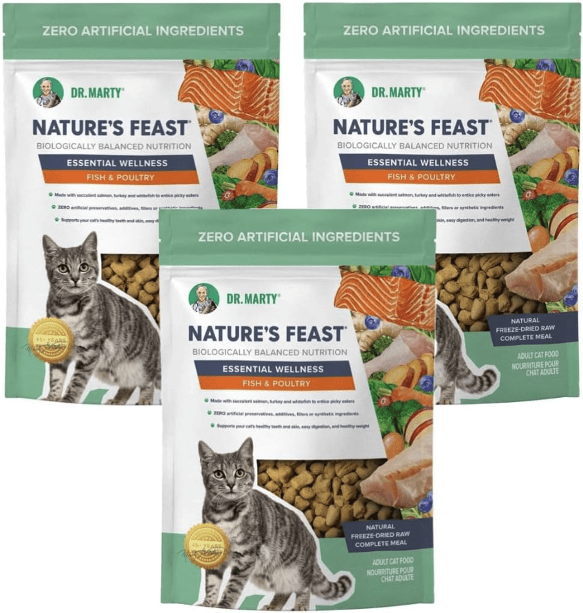 Dr. Marty Nature's Feast Essential Wellness Fish & Poultry Freeze Dried Raw Cat Food, 5.5-oz (3 Pack)