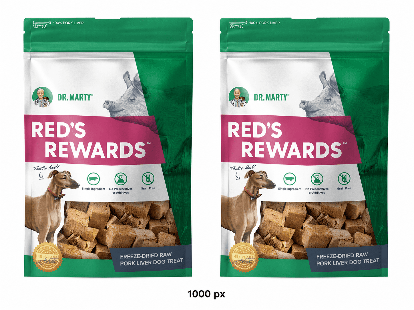 Dr. Marty Red's Rewards 100% Freeze-Dried Raw Pork Liver Dog Treats, Single-Ingredient, Grain-Free, High-Protein, 8 oz (2 Pack)
