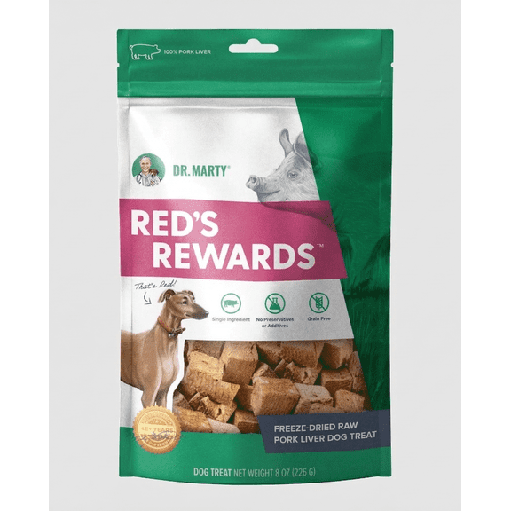 Dr. Marty Red's Rewards 100% Freeze-Dried Raw Pork Liver Dog Treats, Single-Ingredient, Grain-Free, High-Protein, 8 oz