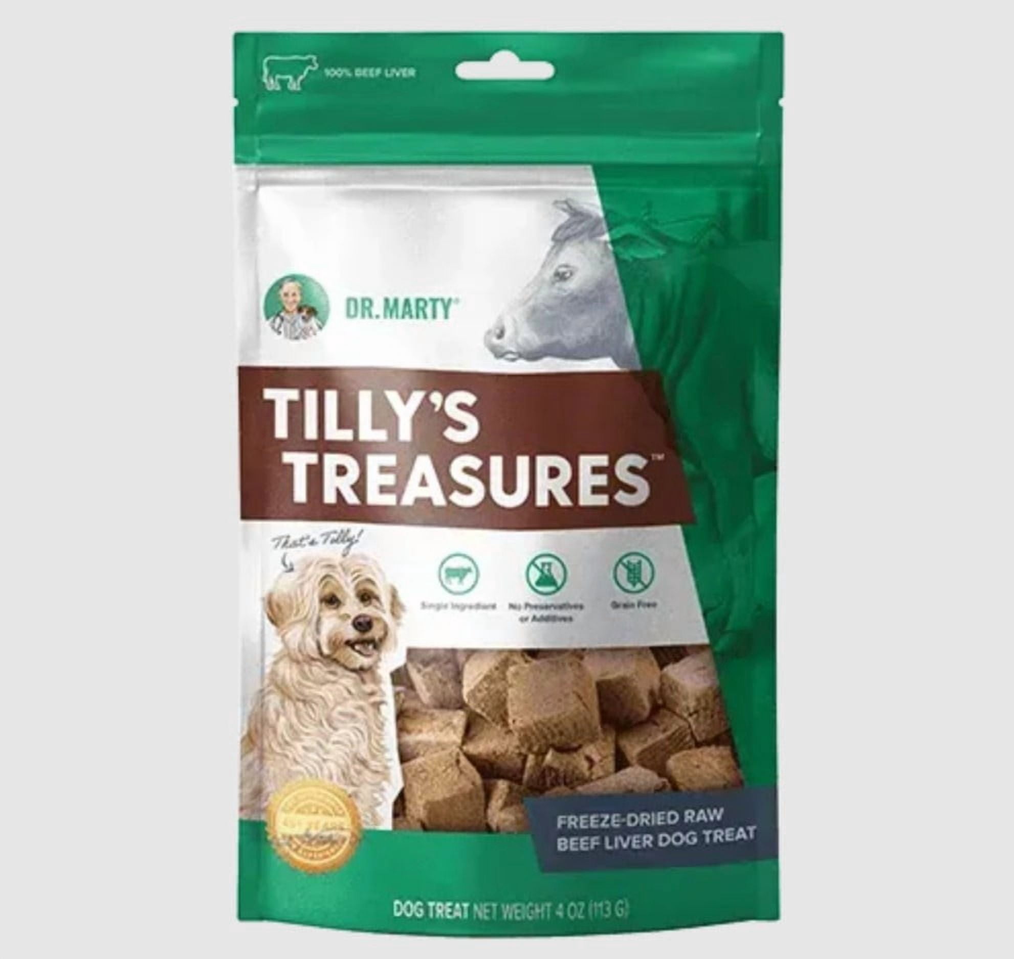 Dr. Marty Tilly's Treasures 100% Freeze-Dried Raw Beef Liver Dog Treats, Single-Ingredient, Grain-Free, Immune Support, 8 oz