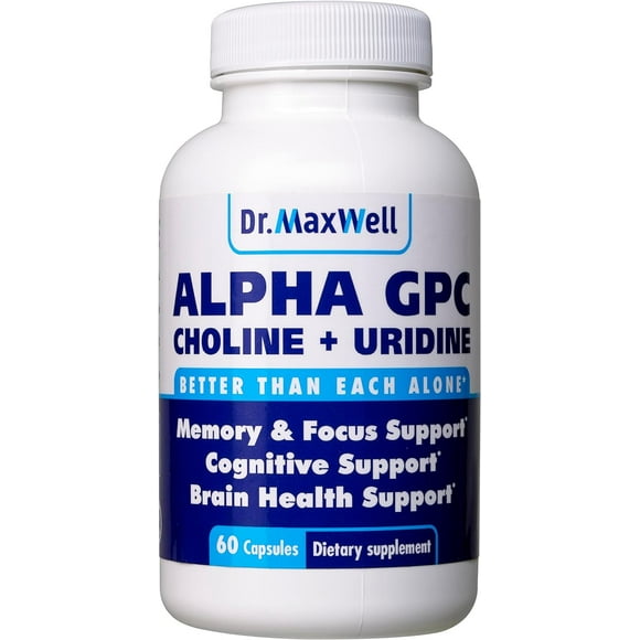 Dr. Maxwell Alpha GPC 600mg + Uridine, a Choline Enhancer. Better Than Alpha-GPC or Uridine Alone. Best Alpha GPC Choline: 2in1, Soy Free, No Fillers, USA, 60 Pills, Acetylcholine Precursor