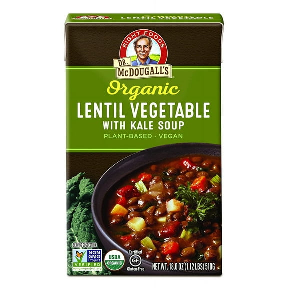 Dr. McDougall's Vegan Soup Lentil Vegetable with Kale - 18 fl oz Pack of 4