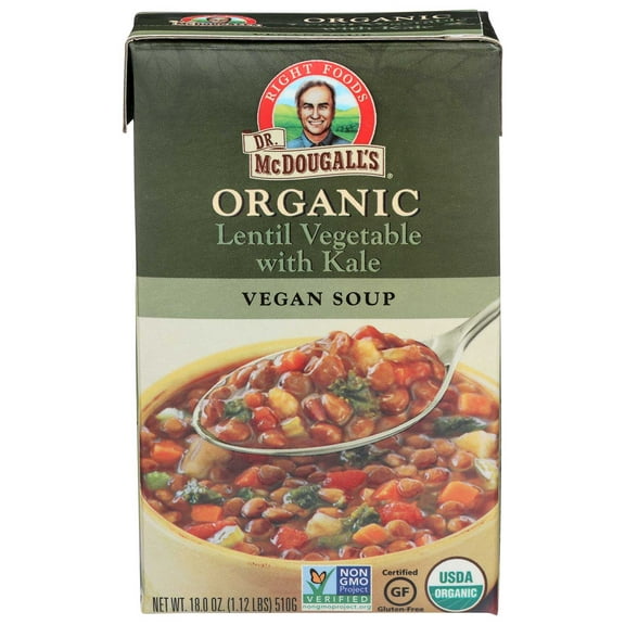 Dr McDougalls Right Foods Organic Lentil Vegetable Soup, 18 Ounce -- 6 per case.