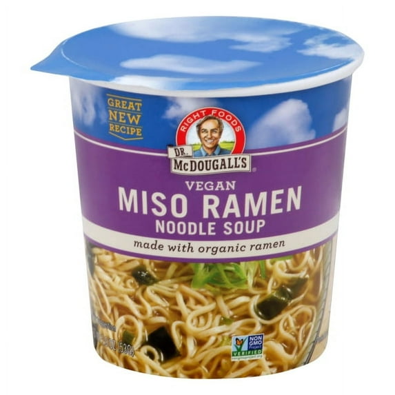 Dr. Mcdougall's Vegan Miso Ramen Soup Big Cup With Noodles, 1.9 Oz., Pack Of 6