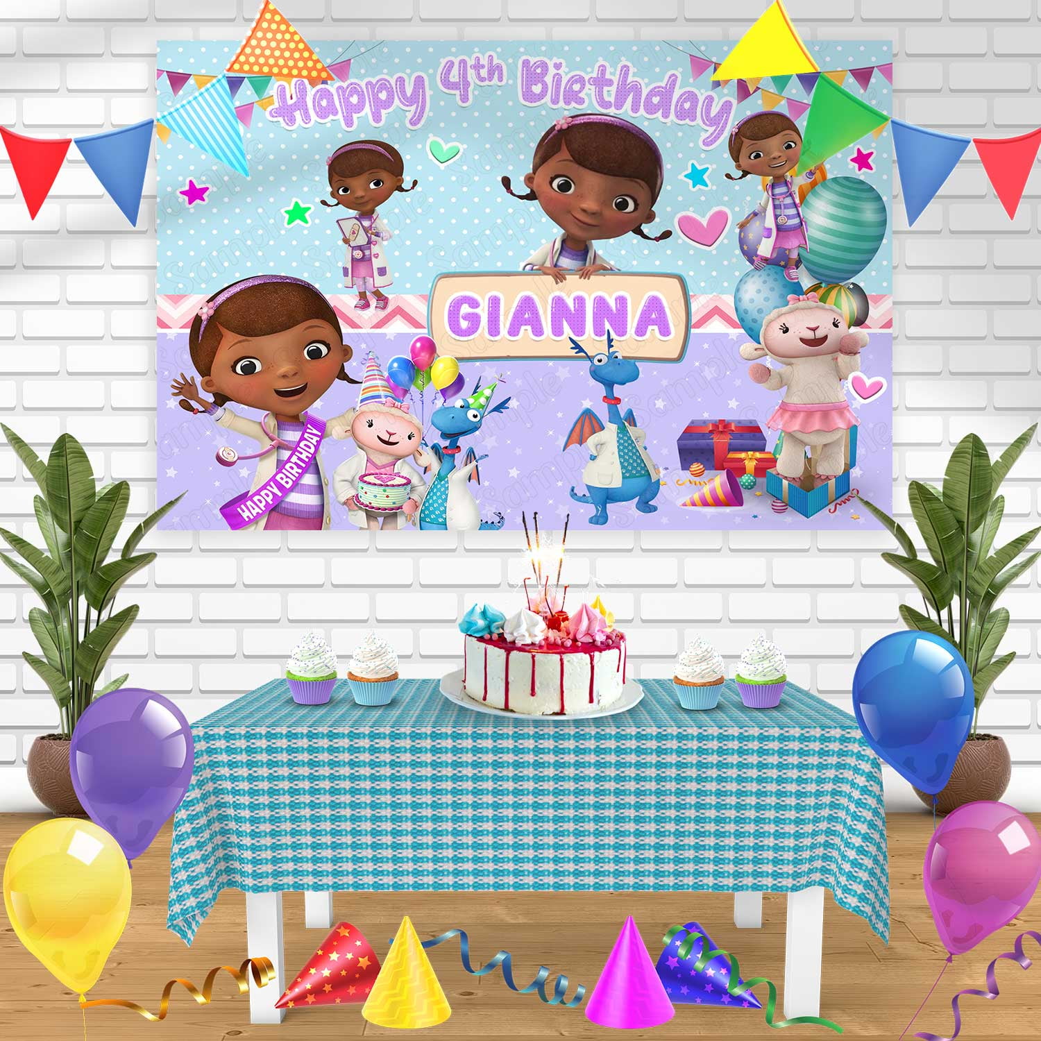 Dr Mcstuffins Cute Lambie The Doc Bn Birthday Banner Personalized Party  Backdrop Decoration 60 x 44 Inches - Walmart Business Supplies, image size:1500x1500