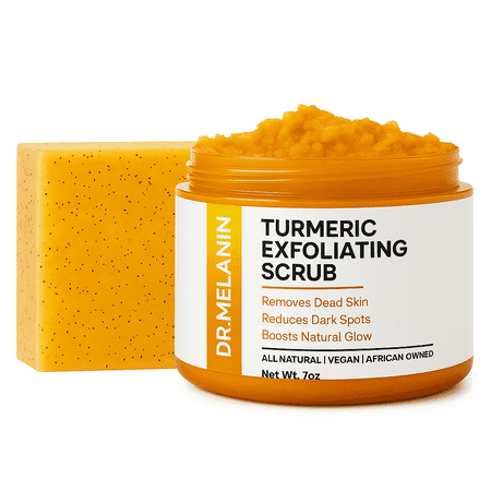 Dr. Melanin Turmeric Soap & Scrub Duo – Lemon Turmeric Kojic Acid Cleanser & Exfoliating Scrub for Smooth, Even-Looking Skin