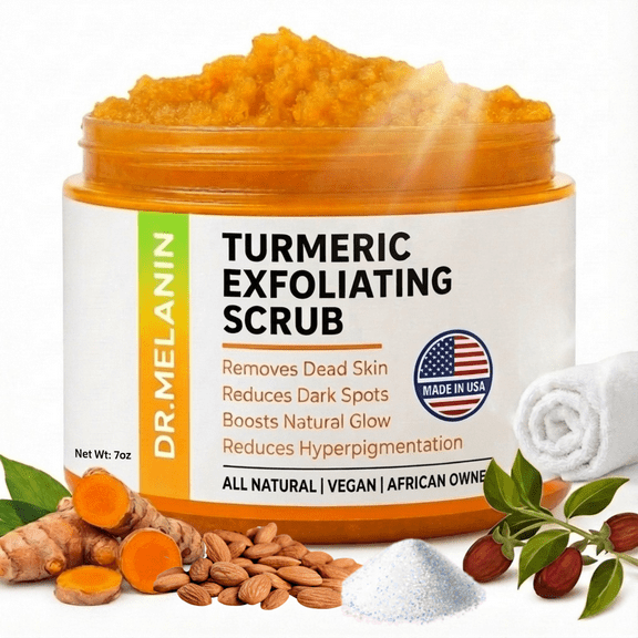 Dr. Melanin Turmeric Body Scrub - Acne, Dark Spots, Smooth Skin, Face Exfoliate Natural Handmade Scrub