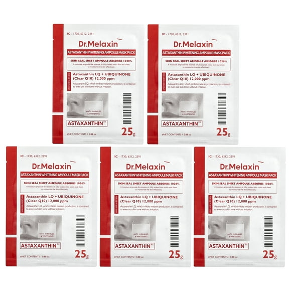 Dr.Melaxin AstaxanthinRX, Whitening Ampoule Beauty Mask Pack, 5 Sheets, 0.88 oz (25 g) Each