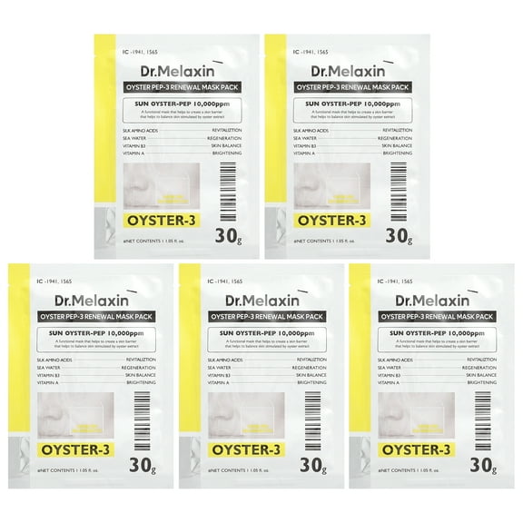 Dr.Melaxin Oyster Pep-3 Renewal Beauty Mask Pack, 5 Sheets, 1.05 fl oz (30 g) Each