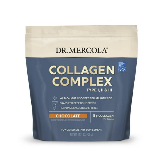Dr. Mercola Collagen Complex Powder, Chocolate Flavor, 30 Servings, Powdered Dietary Supplement, Supports Youthful-Looking Skin, Non-GMO, MSC Certified
