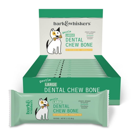Dr. Mercola, Dental Chew Bones for Dogs, Large, 1 Box (12 Bones), Dog Dental Care That Helps Clean Teeth and Freshen Breath, Non GMO, Soy Free, Gluten Free