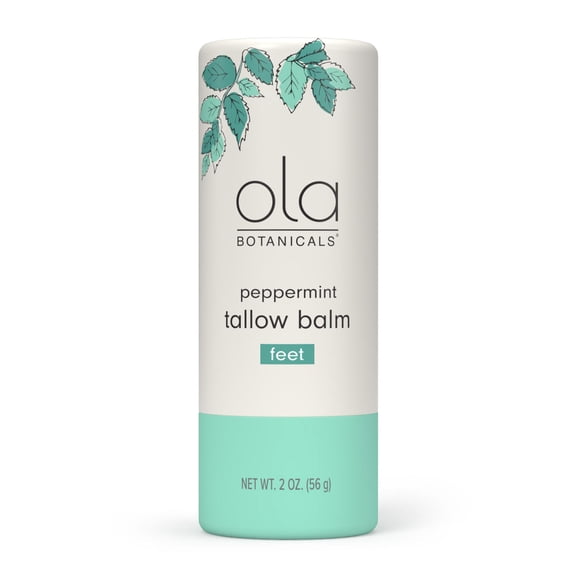 Ola Botanicals Tallow Balm for Feet - Soothing Balm With Peppermint Essential Oil & MCT Oil - Moisturizing Foot-Care - Organic Beeswax & Simple Ingredients - 2oz