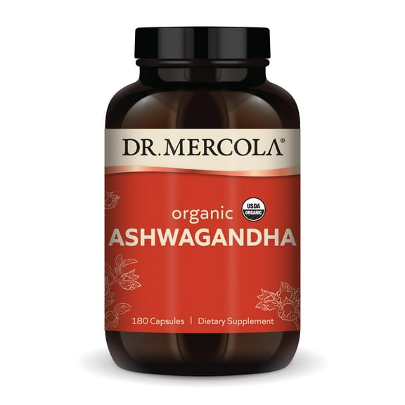 Dr. Mercola Organic Ashwagandha, 90 Servings (180 Capsules), Dietary Supplement, Supports Energy Production, Non-GMO, Certified USDA Organic