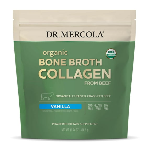 Dr. Mercola Organic Bone Broth Collagen Powder - Vanilla, 30 Servings (30 Scoops), Dietary Supplement, Supports Bone and Joint Comfort, USDA Organic, Non-GMO
