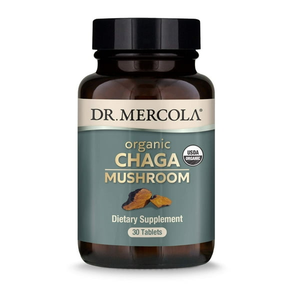 Dr. Mercola Organic Chaga Mushroom, 30 Servings (30 Tablets), Dietary Supplement, Supports Healthy Immune Function, Non-GMO, Certified USDA Organic, NSF Contents Certified