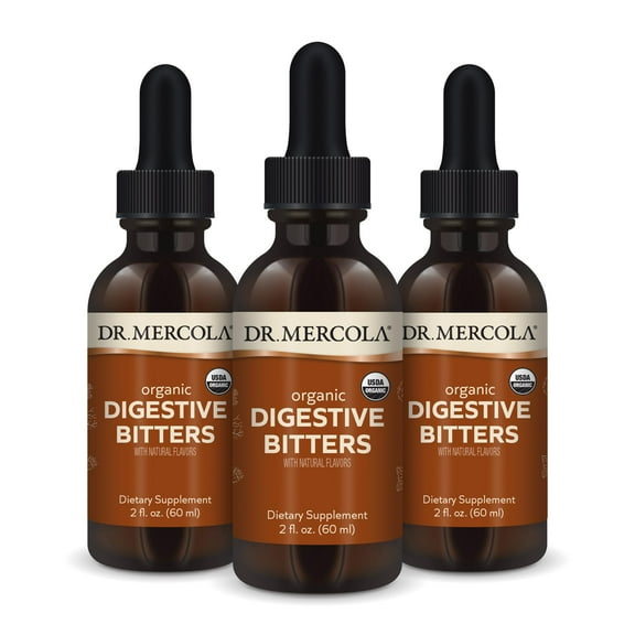Dr. Mercola Organic Digestive Bitters Liquid Drops, 2 Fl. Oz. (60 mL), 3-Pack (90 Servings), Dietary Supplement, Digestive Support, Non-GMO, Certified USDA Organic