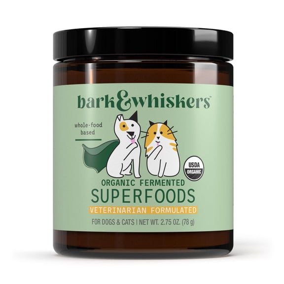 Dr. Mercola Bark & Whiskers Organic Fermented Superfoods - Nutrient-Rich Meal Topper for Dogs & Cats - With Antioxidants - Cheddar Flavor - USDA Organic - 60 Scoops