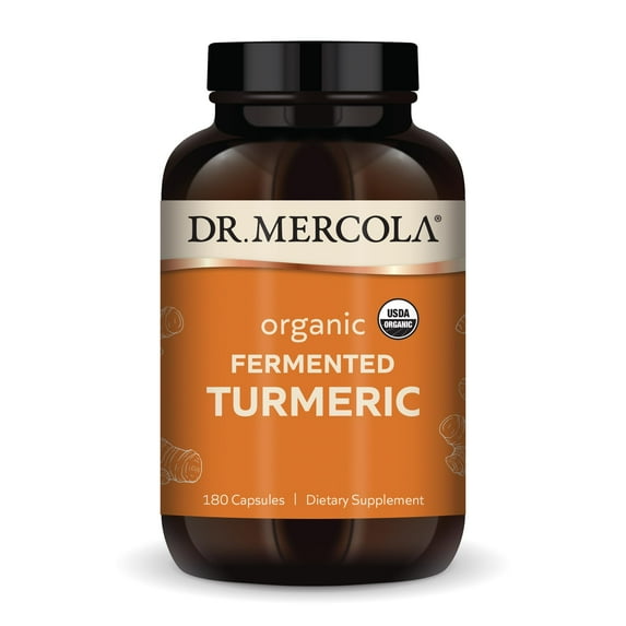 Dr. Mercola Organic Fermented Turmeric - 370 mg Fermented Turmeric - High-Bioavailability Curcuminoids - USDA Organic, Non-GMO, Gluten-Free & Soy-Free - 180 Capsules (90 Servings)
