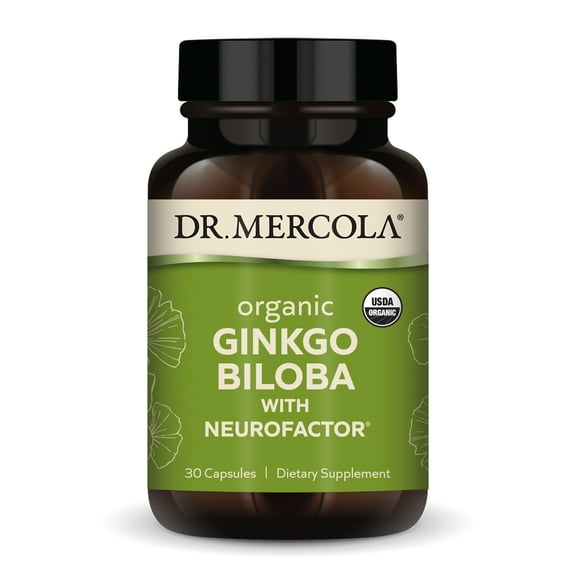 Dr. Mercola Organic Ginkgo Biloba with Coffee Fruit Extract Dietary Supplement, 30 Servings per Container (30 Capsules), Supports Mitochondrial Health as Well as Brain and Cognitive Function