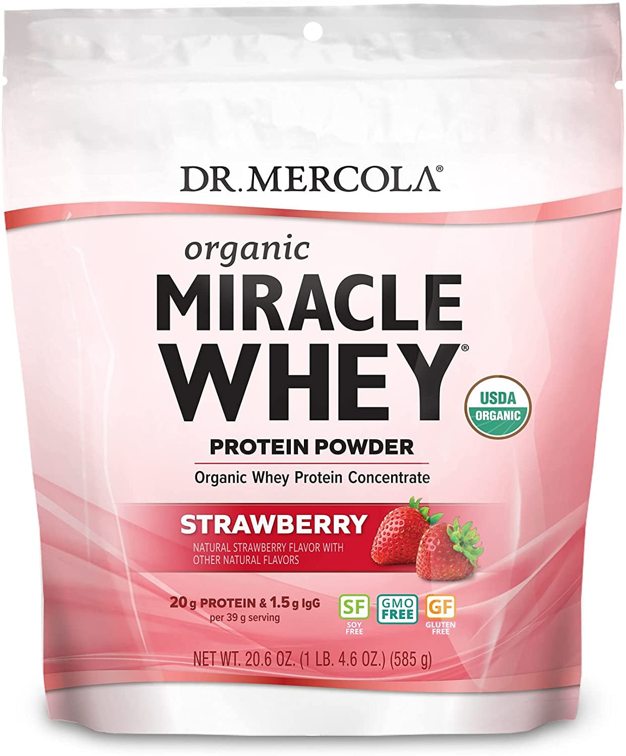 Dr. Mercola, Organic Miracle Whey Strawberry Protein Powder, 13.5 oz (382.5 g), non GMO, Soy Free, Gluten Free, non GMO, Soy-Free, Gluten Free, USDA Organic