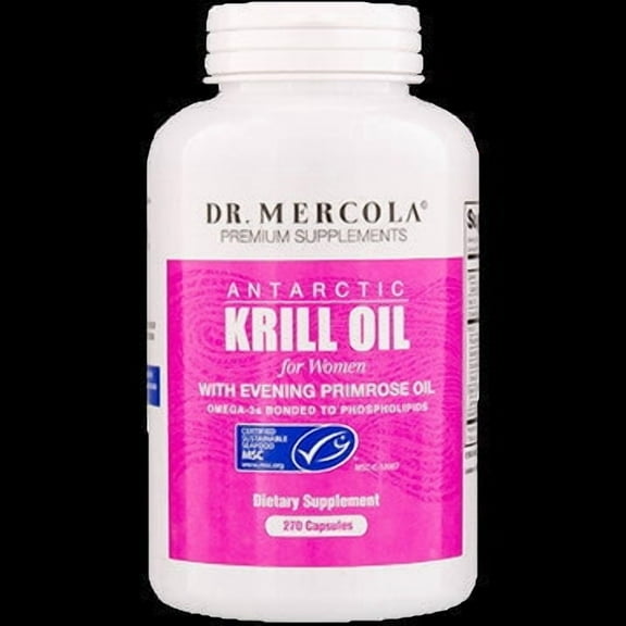 Dr. Mercola Premium Supplements Antarctic Krill Oil for Women + Primrose Oil Capsules, 270 Ct