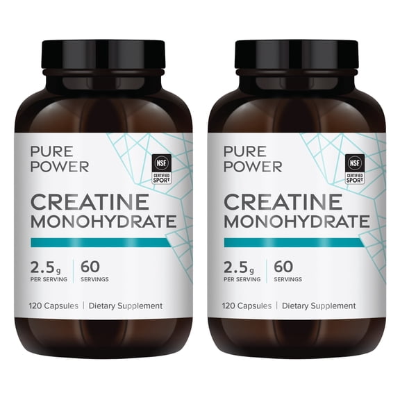 Dr. Mercola Pure Power Creatine Monohydrate, 60 Servings (120 Capsules) 2.5g Per Serving, Dietary Supplement, Strength and Energy, Non-GMO, NSF Certified for Sport, 2 Pack