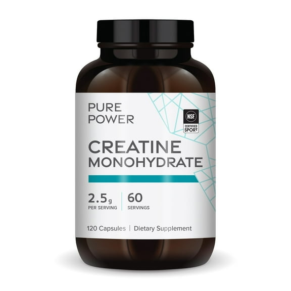 Dr. Mercola Pure Power Creatine Monohydrate, 60 Servings (120 Capsules) 2.5g Per Serving, Dietary Supplement, Strength and Energy, Non-GMO, NSF Certified for Sport