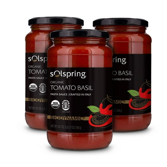 Dr. Mercola Solspring Biodynamic Organic Tomato Basil Italian Pasta Sauce, 3 Jars, about 4.5 Servings per Jar (19.7 Oz. per Jar), non GMO, Gluten Free, Soy Free, Organic Demeter Certified